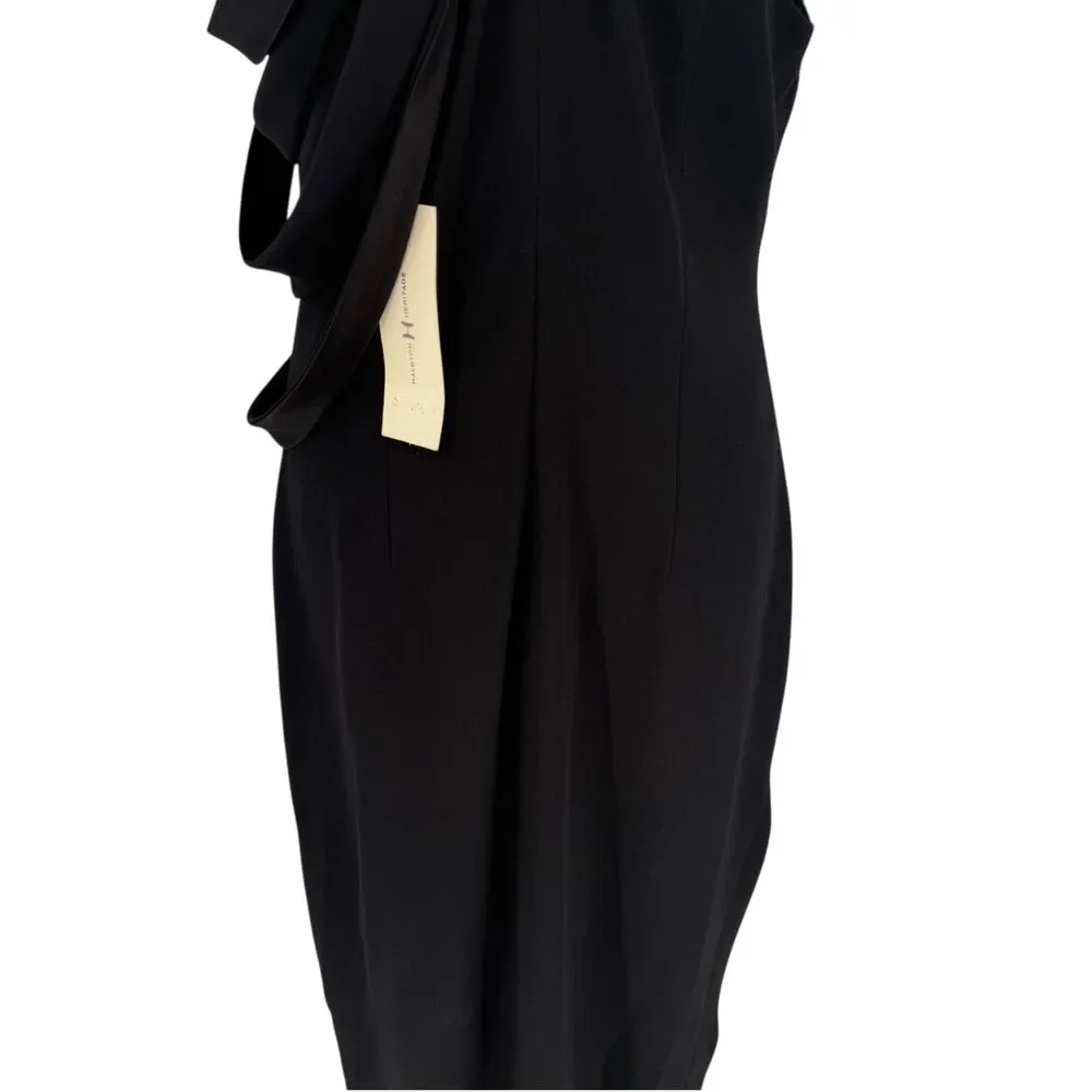 Halston Heritage Black Crepe Zip Halter Gown Dress Sz 8 Slit Strappy Formal NWT - Picture 13 of 16